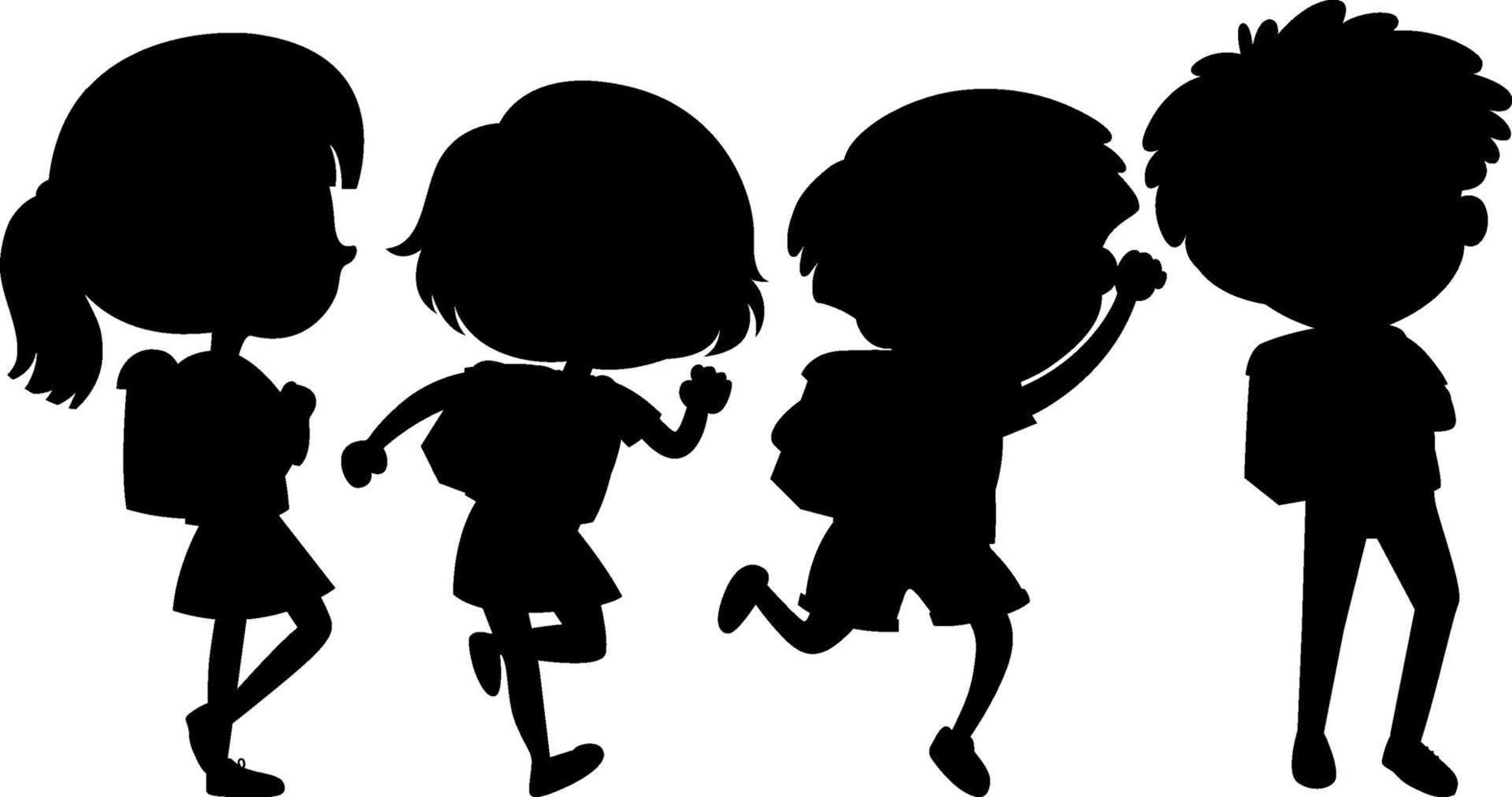 Set of kids silhouette cartoon character vector