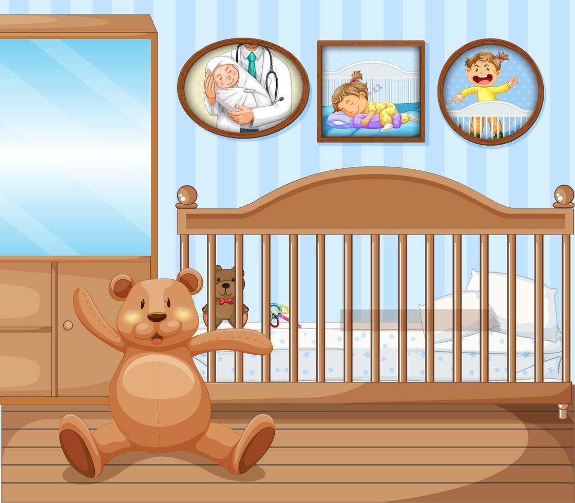 Baby crib bedroom interior vector