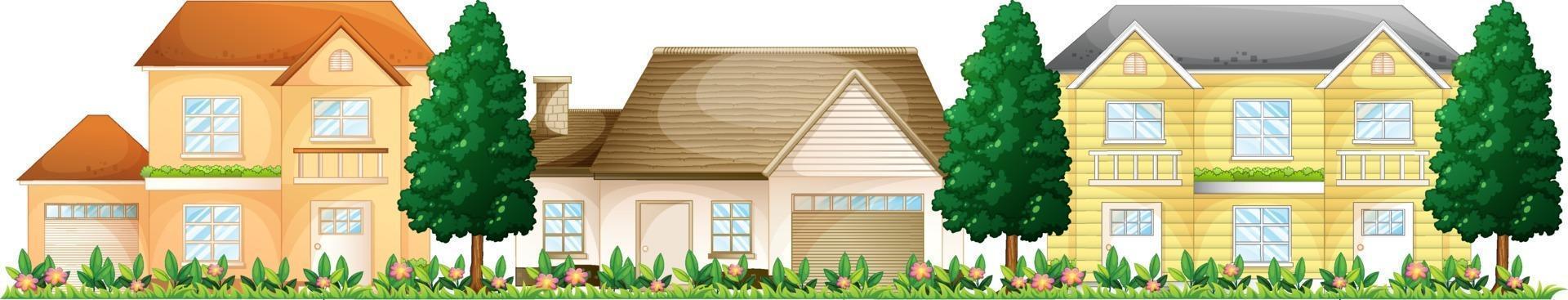 Front of suburban houses on white background vector