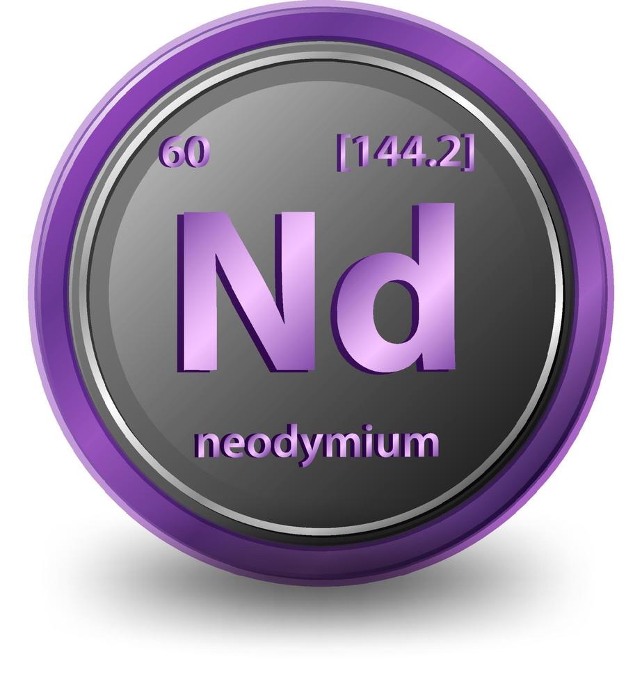 Neodymium chemical element. Chemical symbol with atomic number and atomic mass. vector