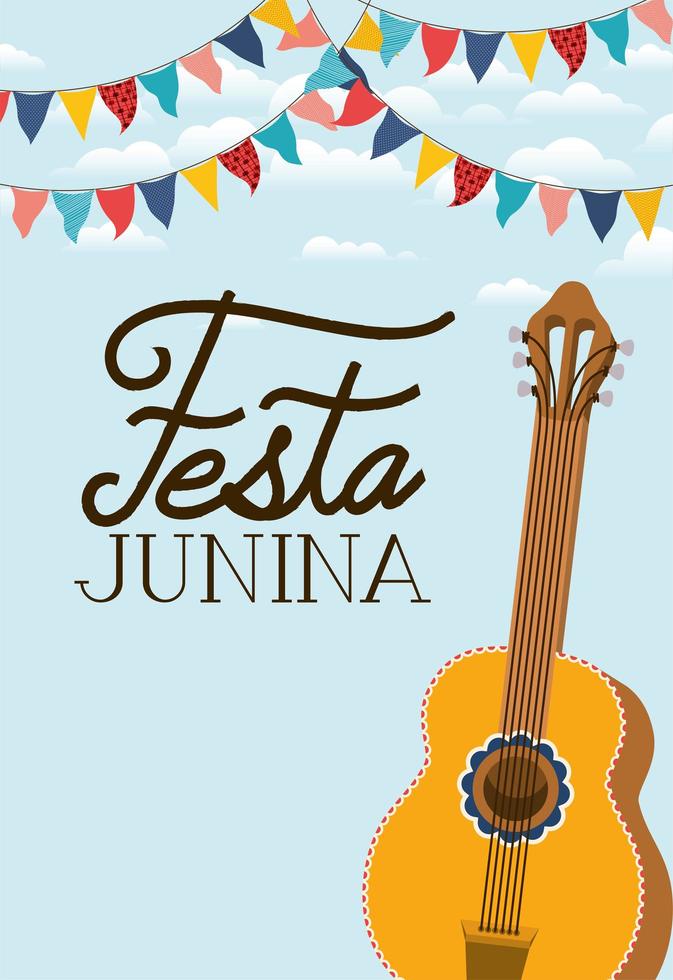 festa junina con instrumento de guitarra vector