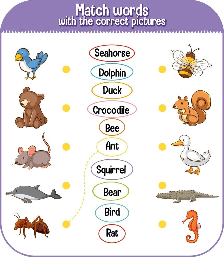 unir palabras con el juego de imágenes correcto para niños vector