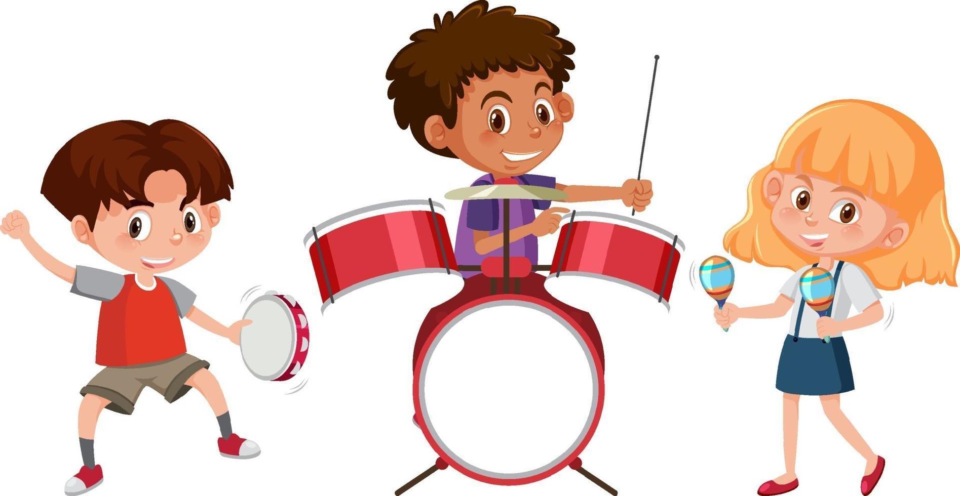 Set of different kids playing musical instruments vector