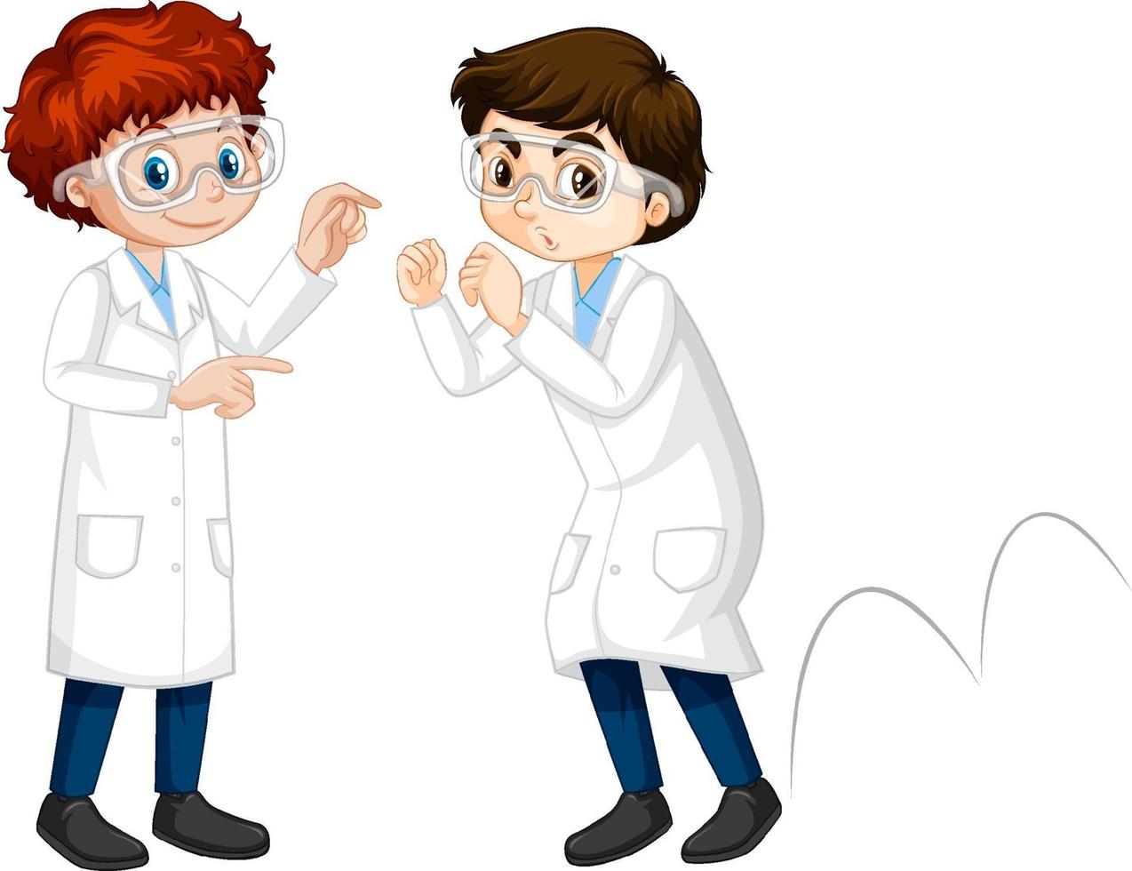 Two young scientist doing jumping experiment vector