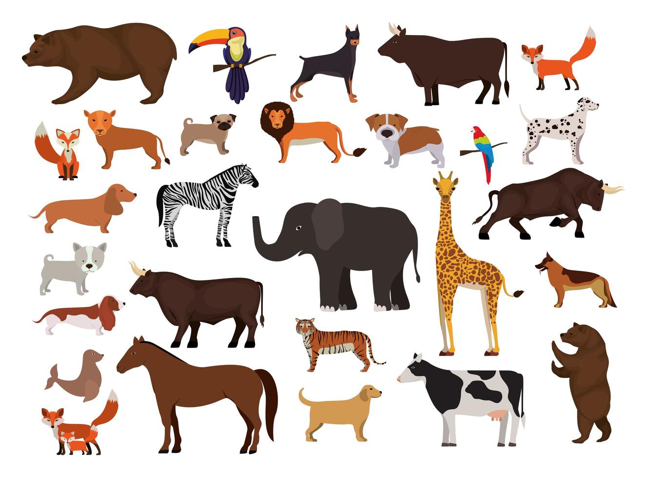 lindo conjunto de animales vector