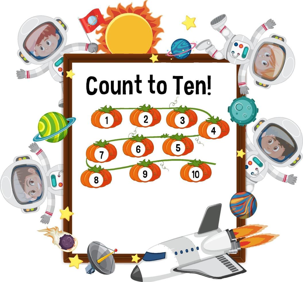 Count to ten number board with many kids in astronaut costume vector