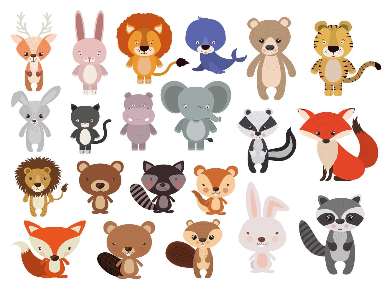 lindo conjunto de animales vector