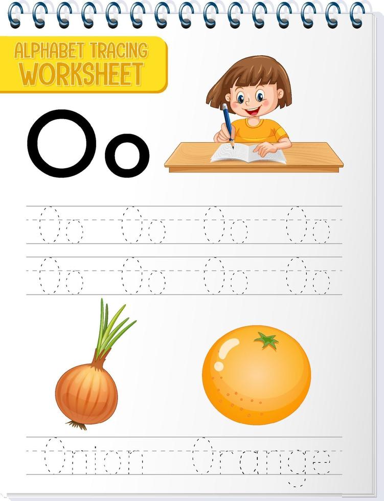 Alphabet tracing worksheet with letter O and o vector