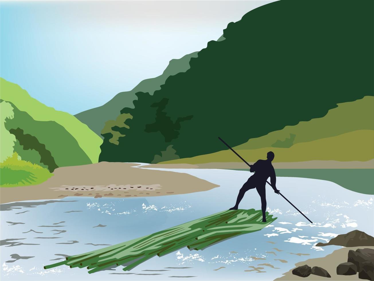 Bamboo Rafting on illustration graphic vector