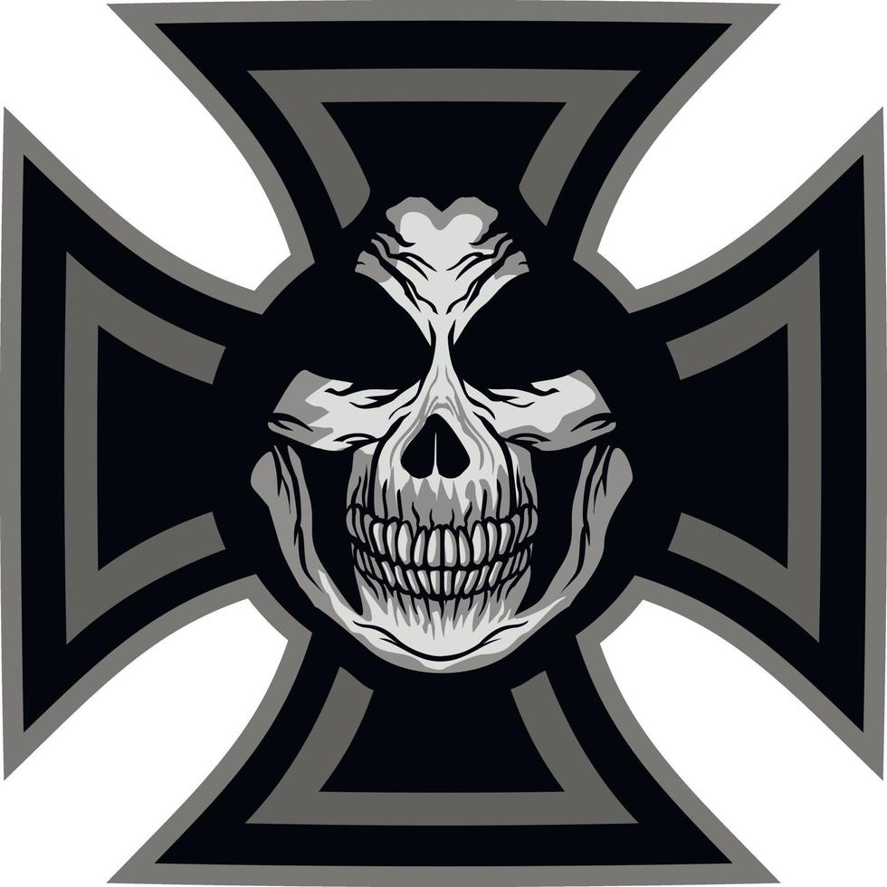 Signo gótico con calavera y cruz, camisetas de diseño vintage grunge vector