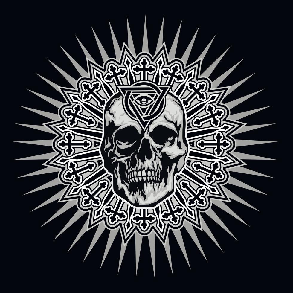 Gothic sign with skull and Eye of Providence in triangle , grunge vintage design t shirts vector