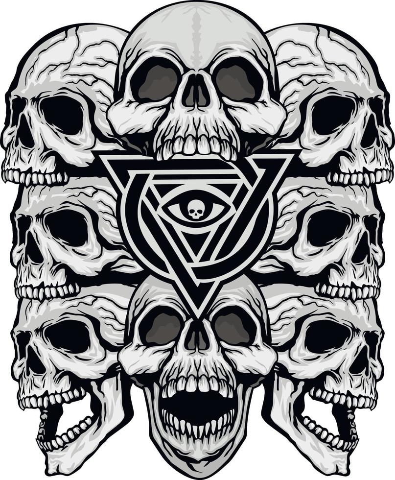 Signo gótico con calavera y ojo de la providencia en triángulo, camisetas de diseño vintage grunge vector