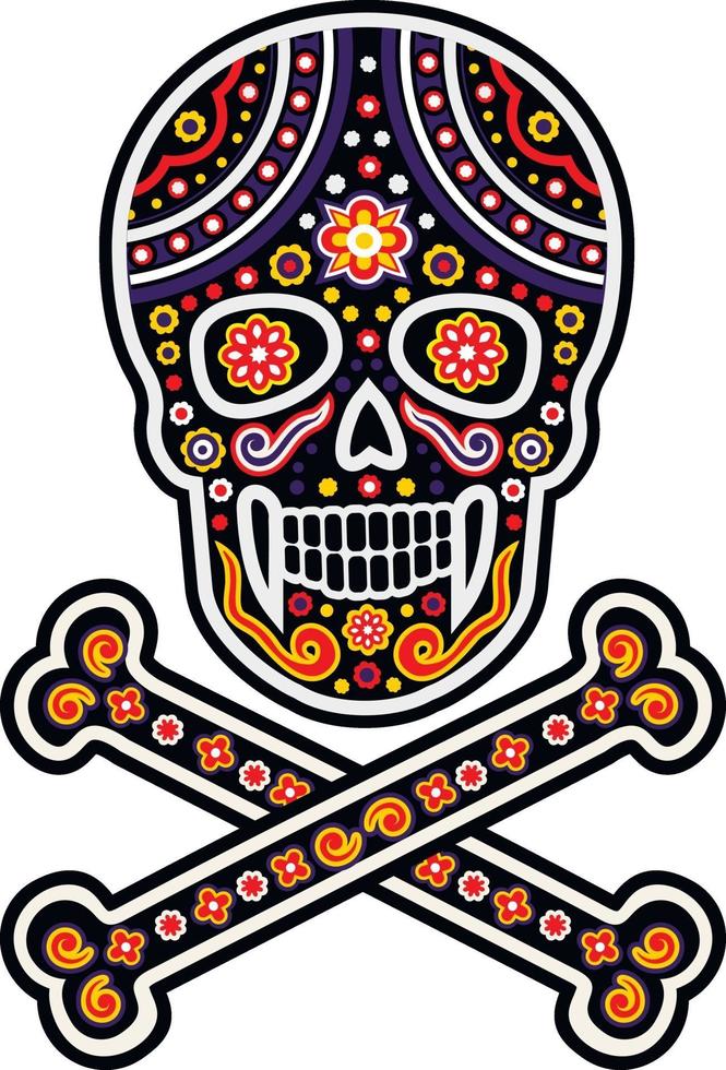 patrón de calavera de azúcar mexicana, diseño vintage para camisetas vector