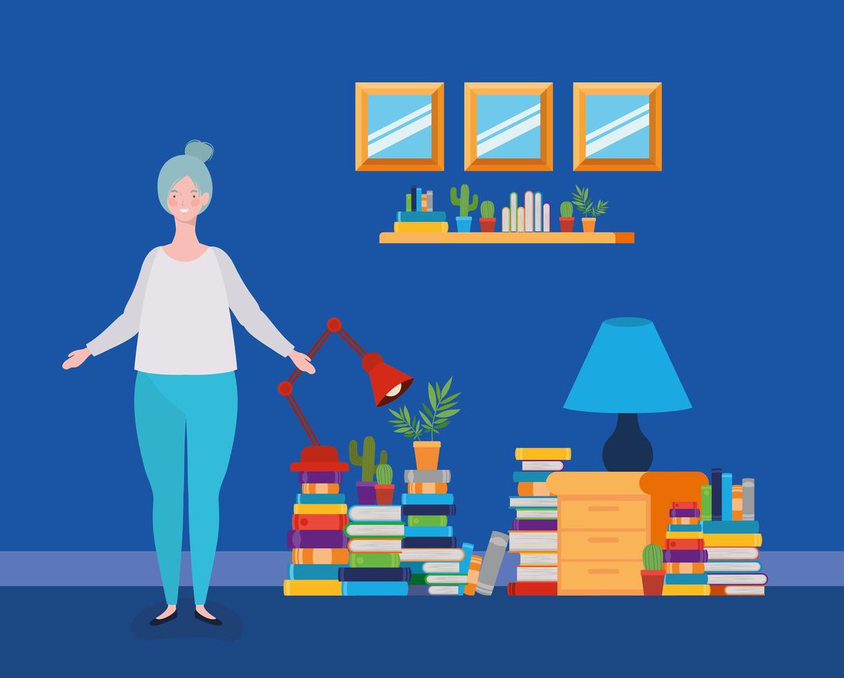 young woman standing in the library room vector