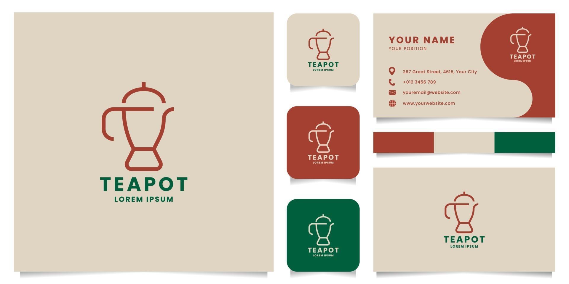 Logotipo de tetera de línea simple y minimalista con plantilla de tarjeta de visita vector