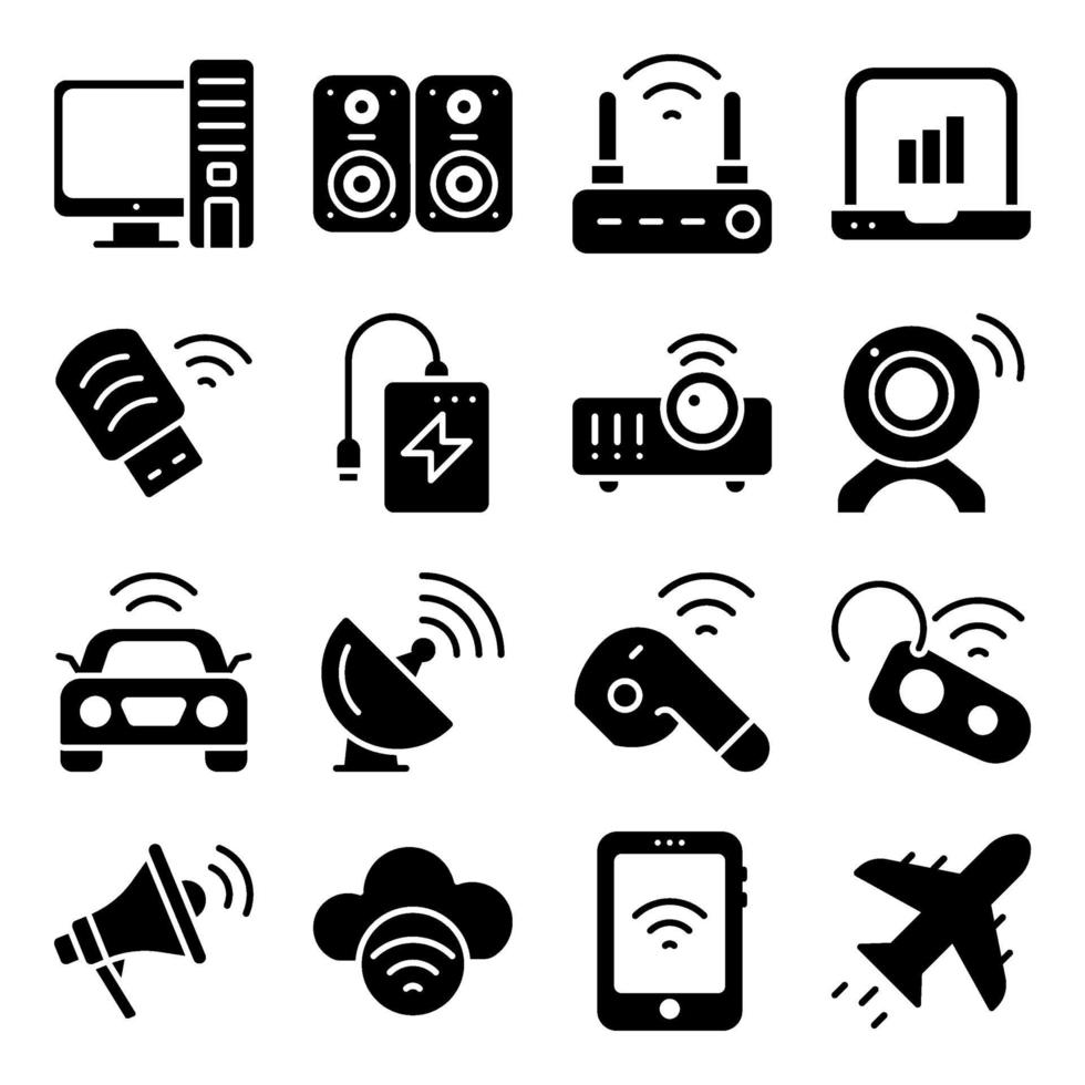 Pack of Devices Solid Icons vector