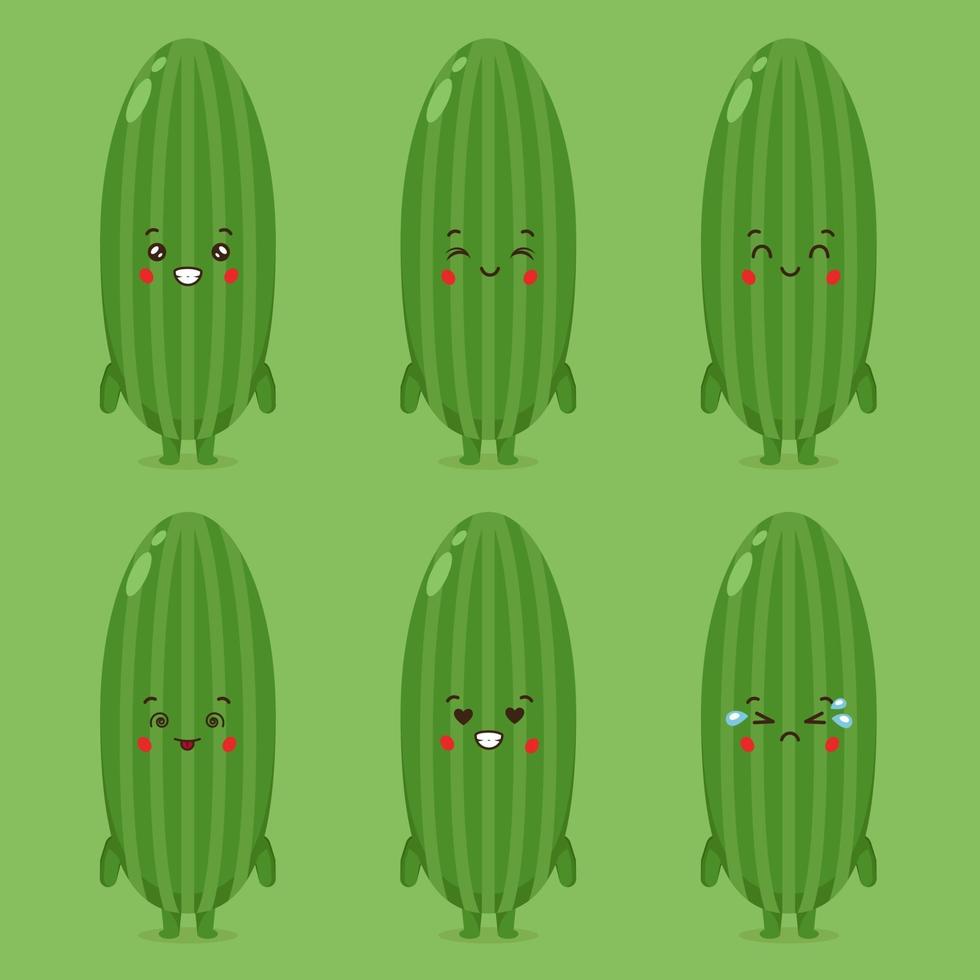 Cute Cucumber with Various Expression Set vector