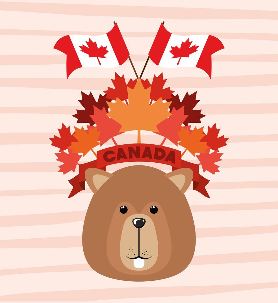 Canada day with beaver and maple leaf design vector