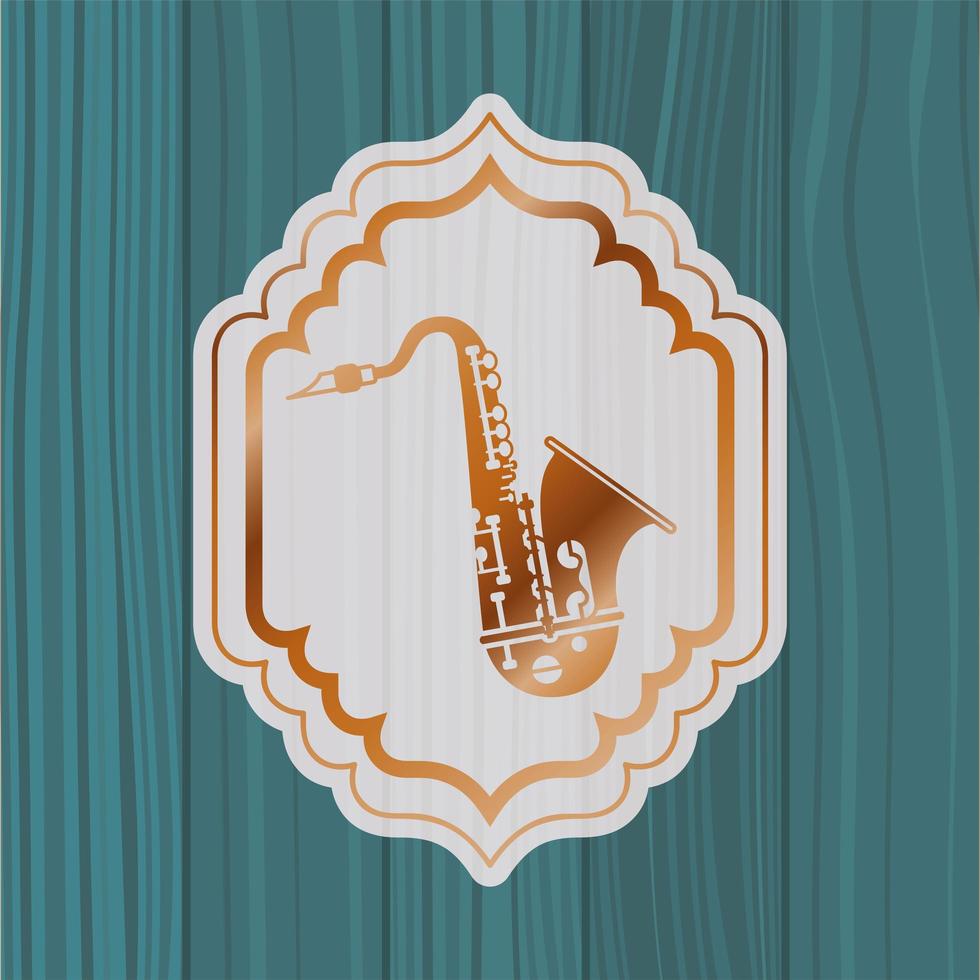 music saxophone in frame with wooden background vector