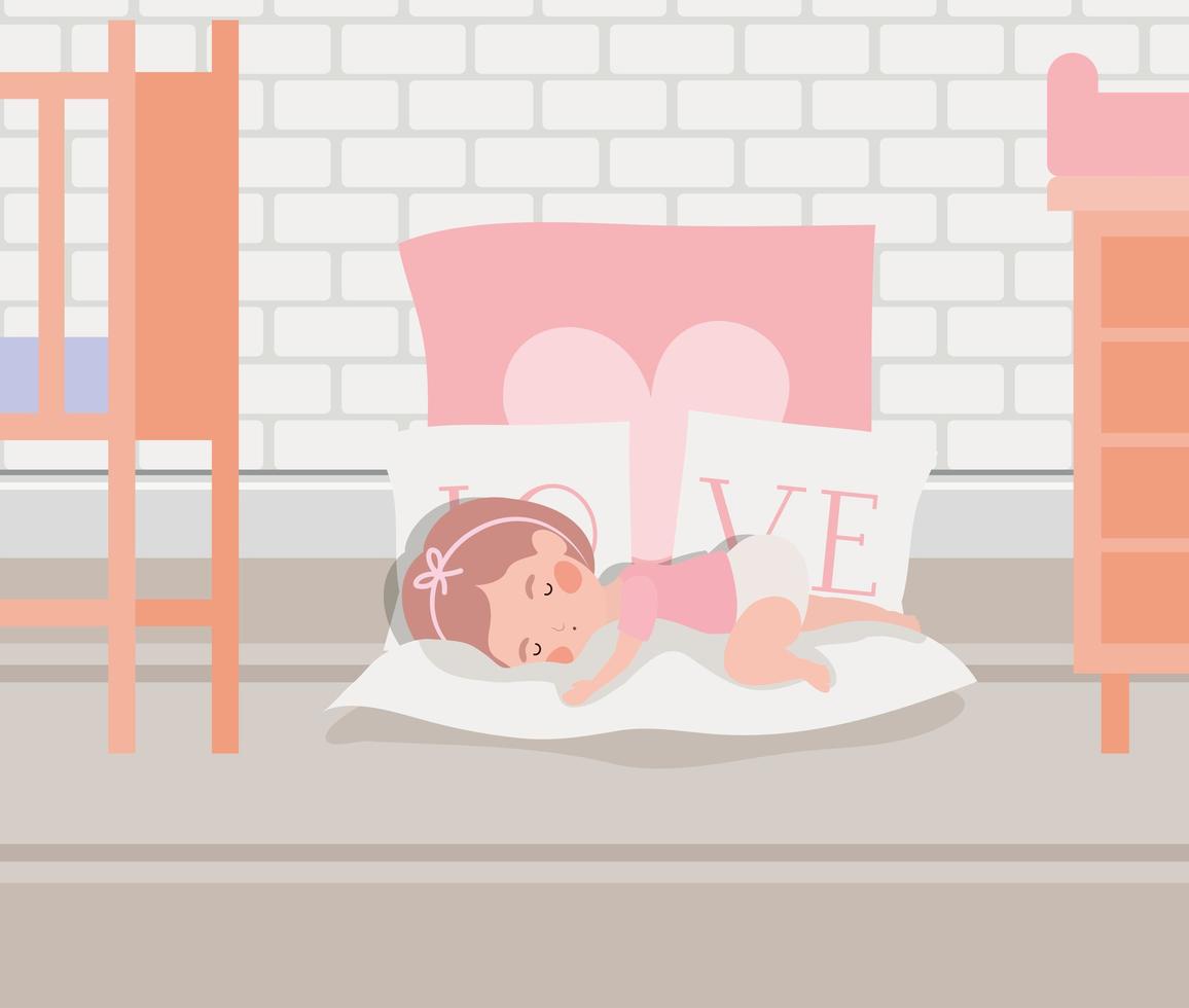 little baby girl sleeping character vector