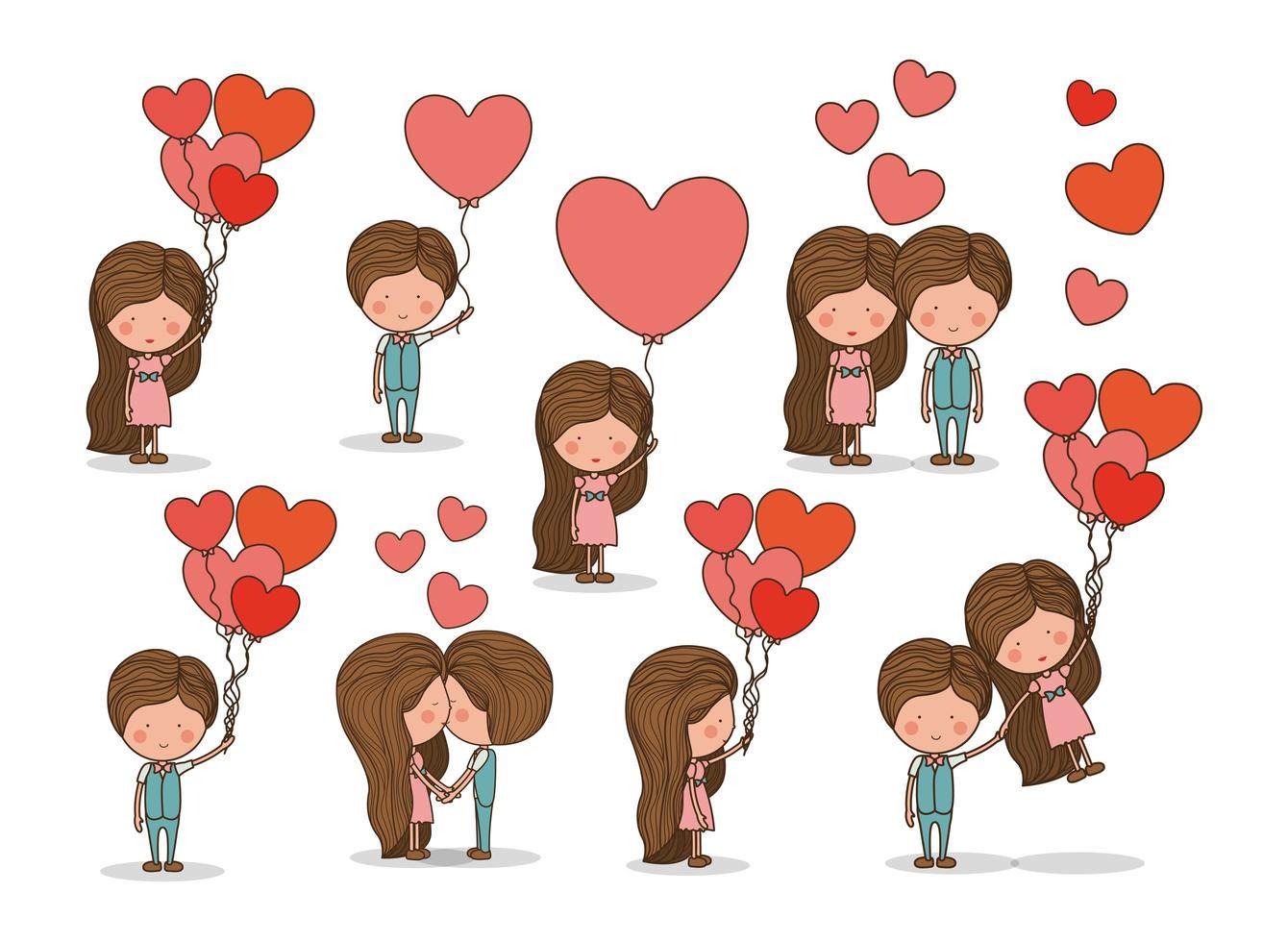 Cute set of couple in love vector