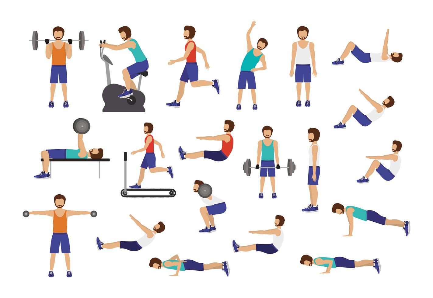 Set of men working out vector