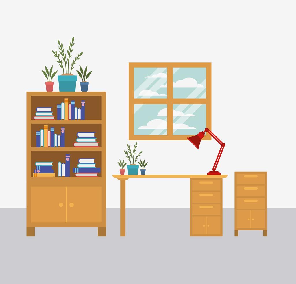 office workspace scene icon vector illustration