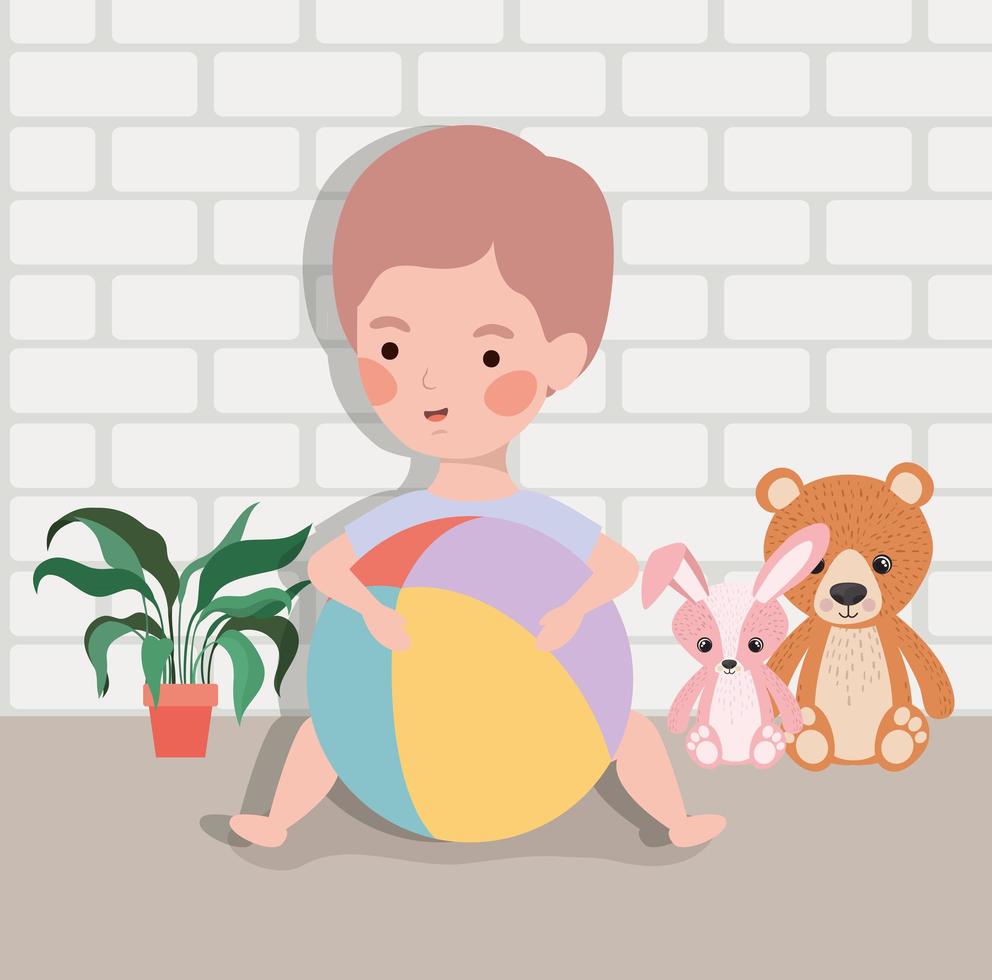 niño pequeño con juguetes vector