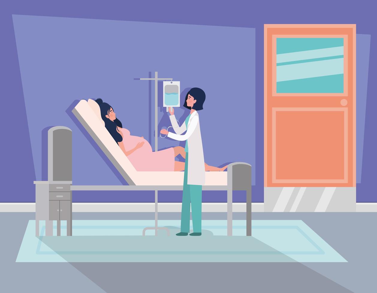 pregnant woman and doctor in a hospital room vector