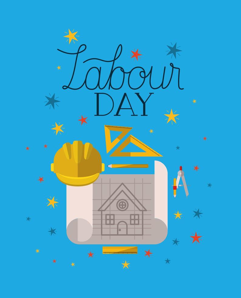 helmet and construction tools labour day vector