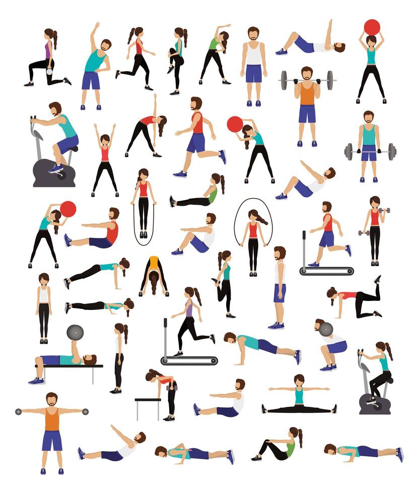 Set of people working out vector