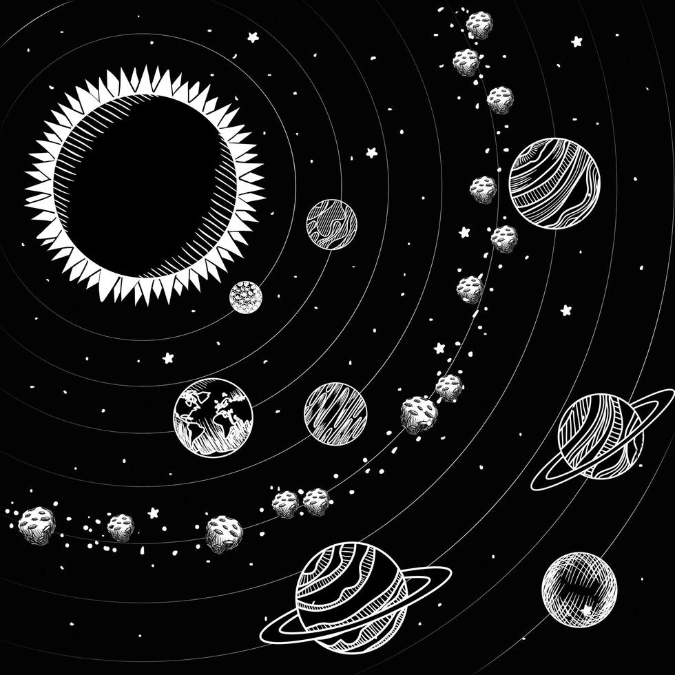 Sun and planets drawings of solar system design vector