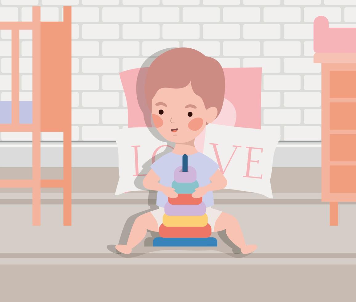 niño pequeño con personaje de juguete vector