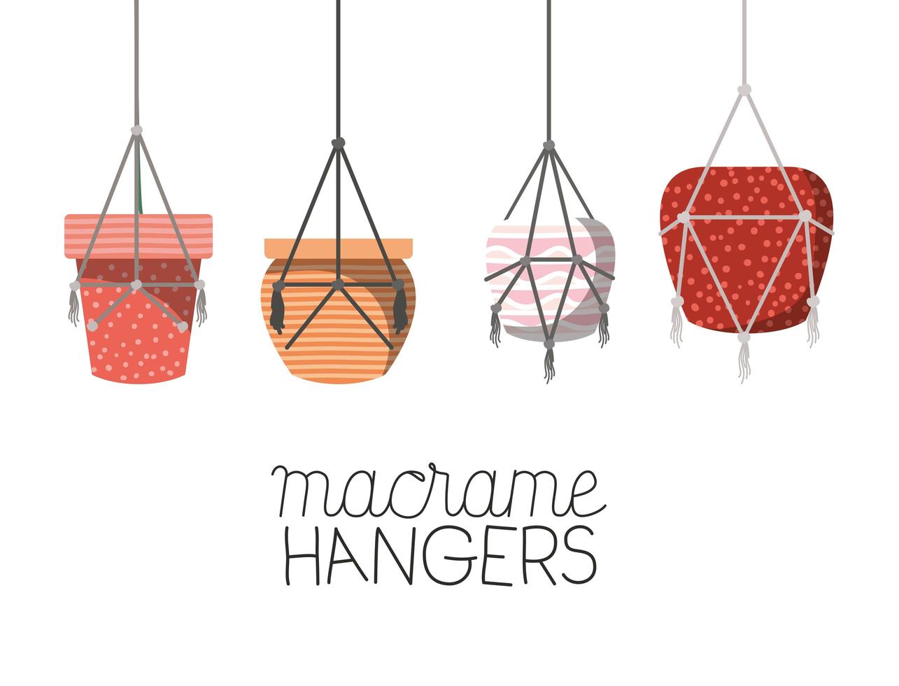 set of macrame pots hangers vector