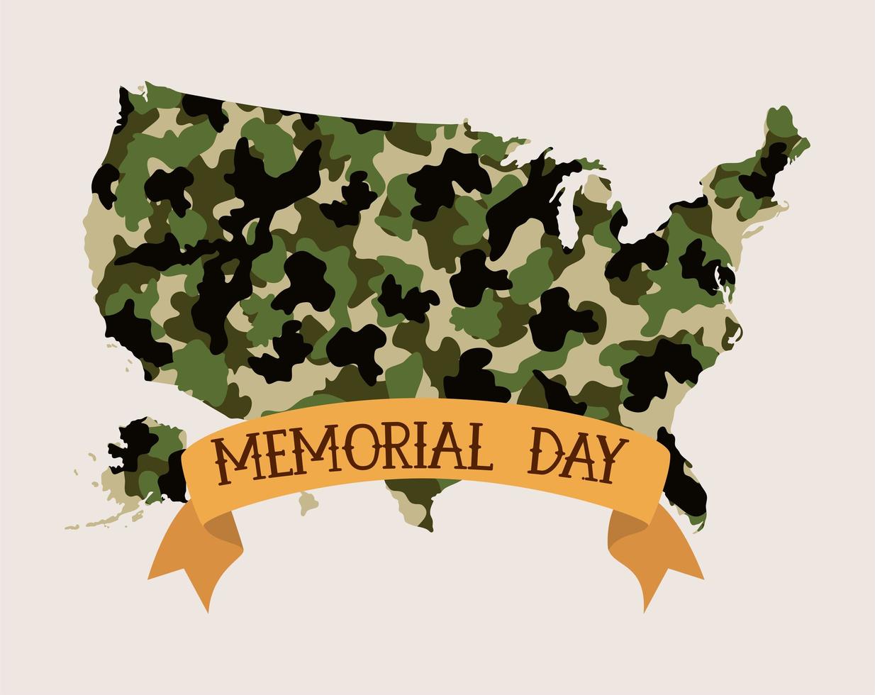 usa map with camouflage and tape of memorial day emblem vector