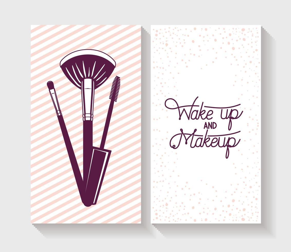 makeup brushes accessories card set vector