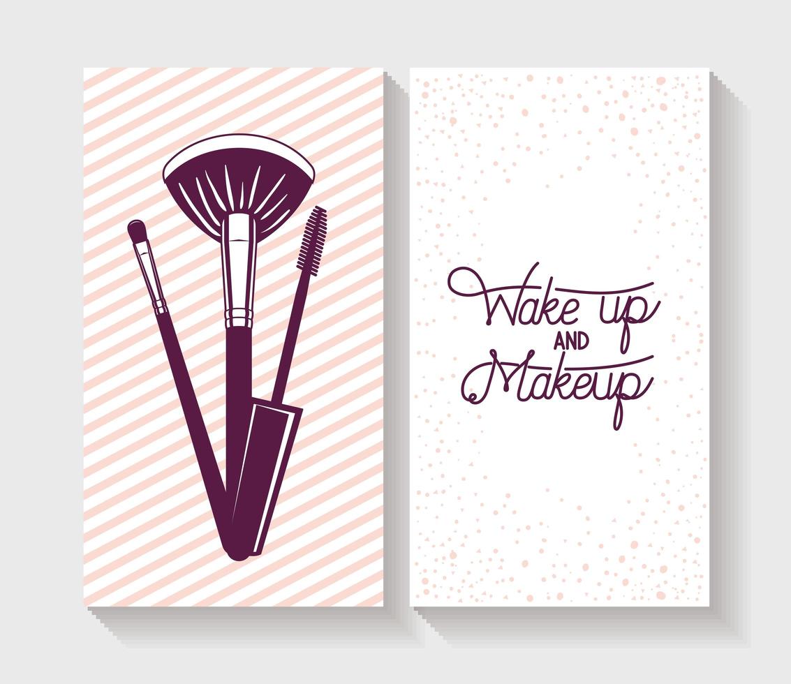 Juego de tarjetas de accesorios de pinceles de maquillaje vector