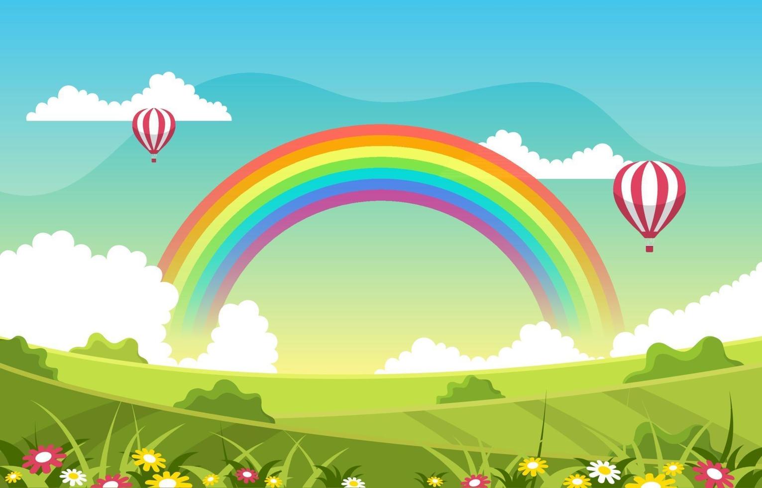 Beautiful Rainbow in Summer Nature Landscape Scenery Illustration vector