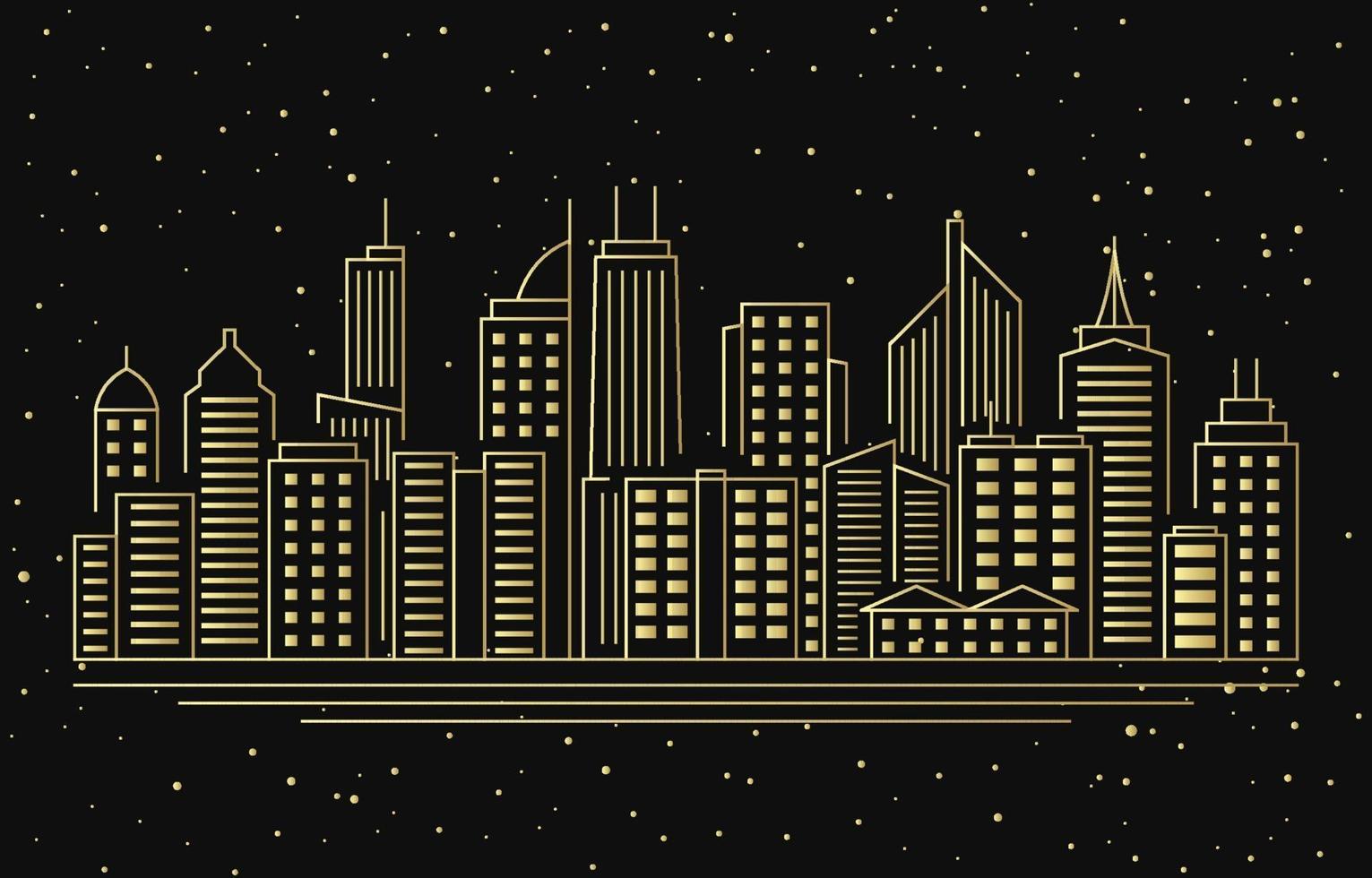 Night Urban City Building Cityscape Landscape Line Illustration vector