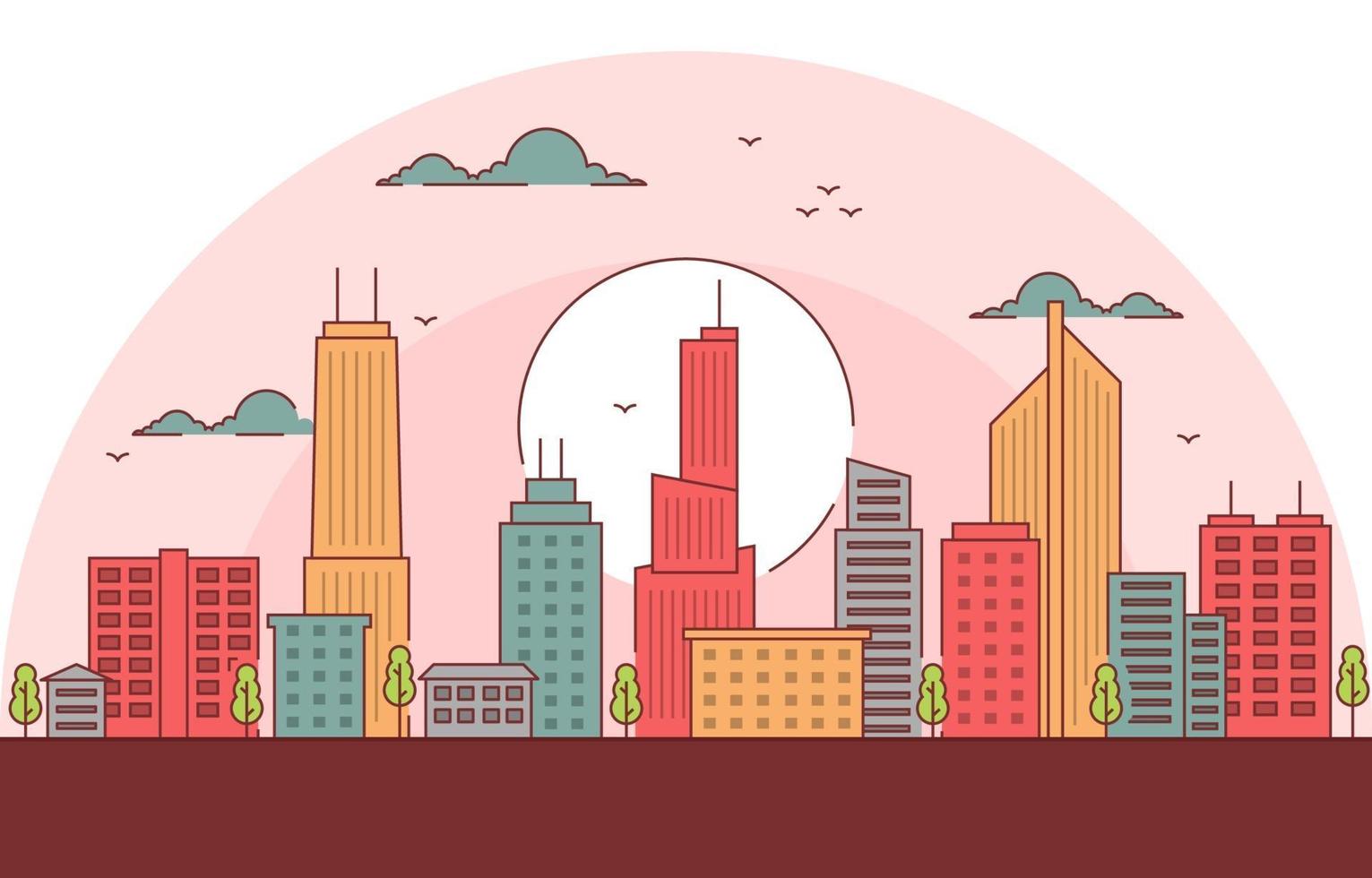 City Skyline at Sunset Illustration vector
