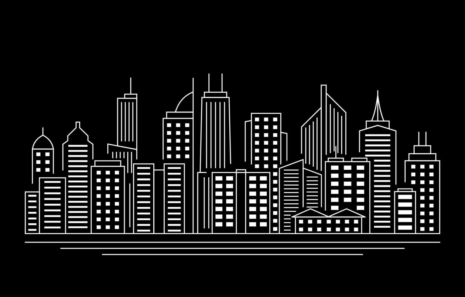 Night Urban City Building Cityscape Landscape Line Illustration vector