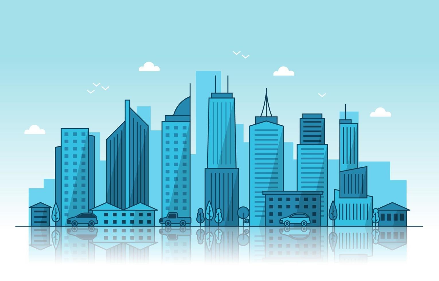 City Skyline with Reflection Illustration vector