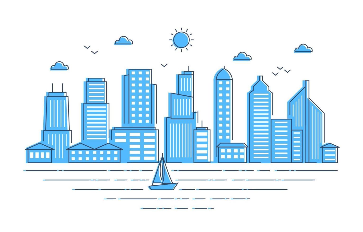 City Cityscape Landscape River Illustration vector