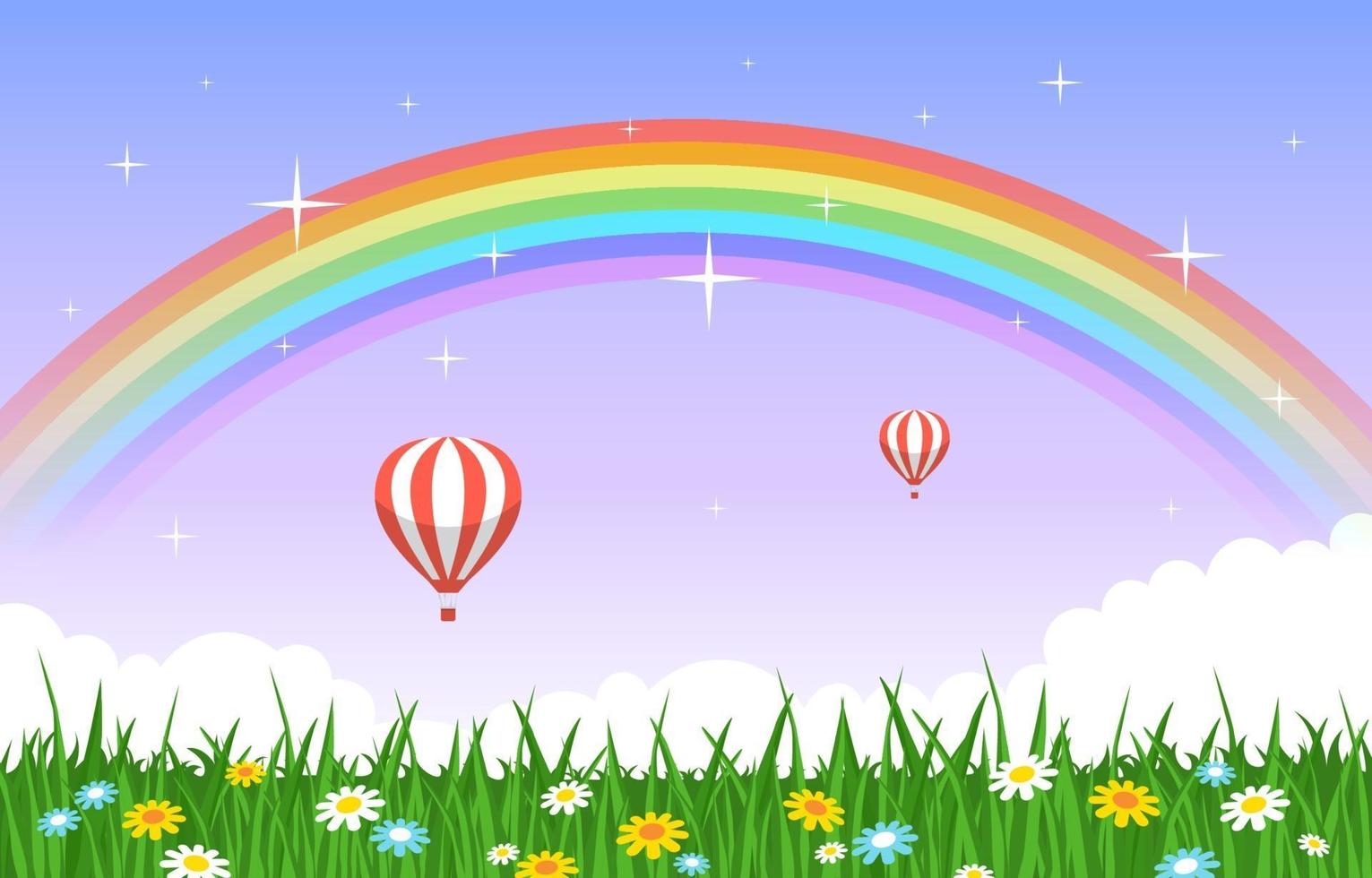 Beautiful Rainbow in Summer Nature Landscape Scenery Illustration vector