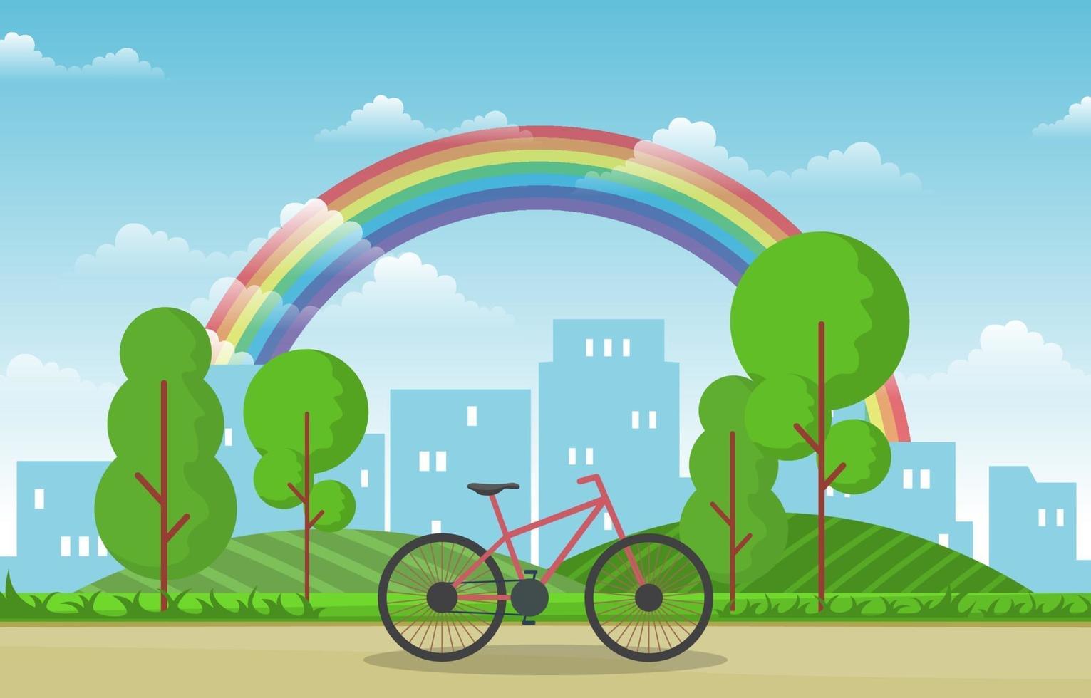 ejemplo hermoso del paisaje del paisaje urbano del verano de la ciudad del arco iris vector