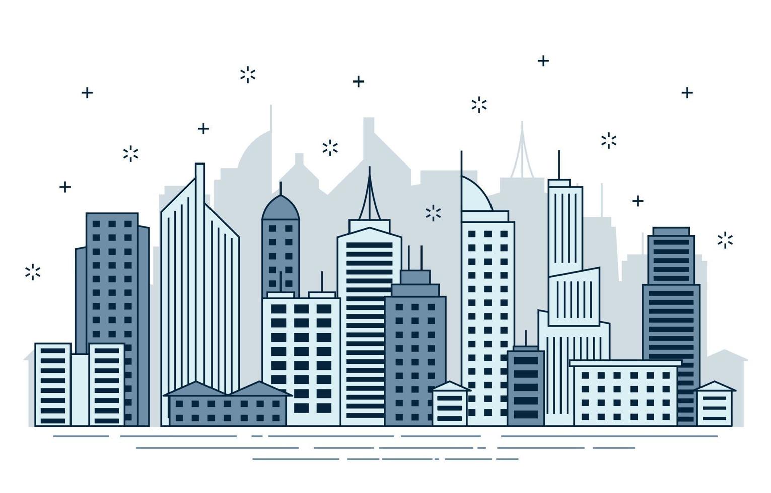 Day Urban City Building Cityscape Landscape Line Illustration vector