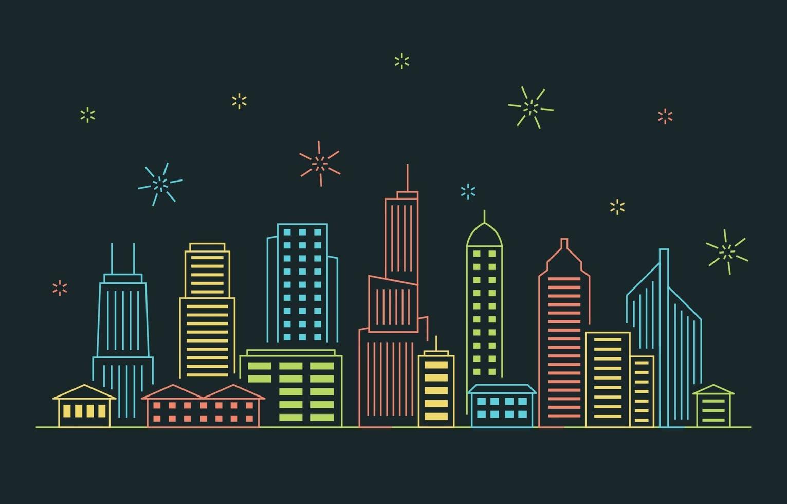 Night Urban City Building Cityscape Landscape Line Illustration vector