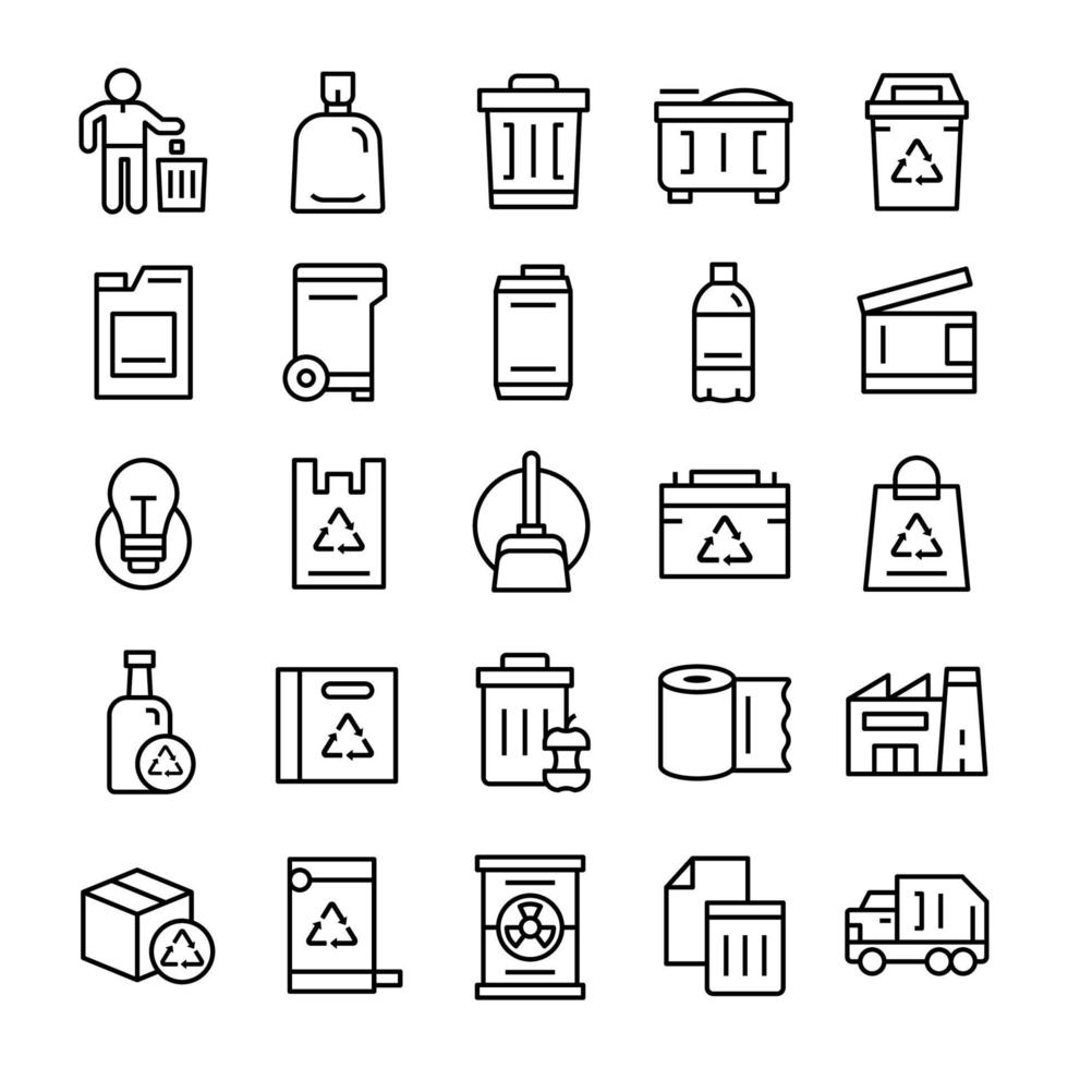 Set of Garbage icons with line art style vector