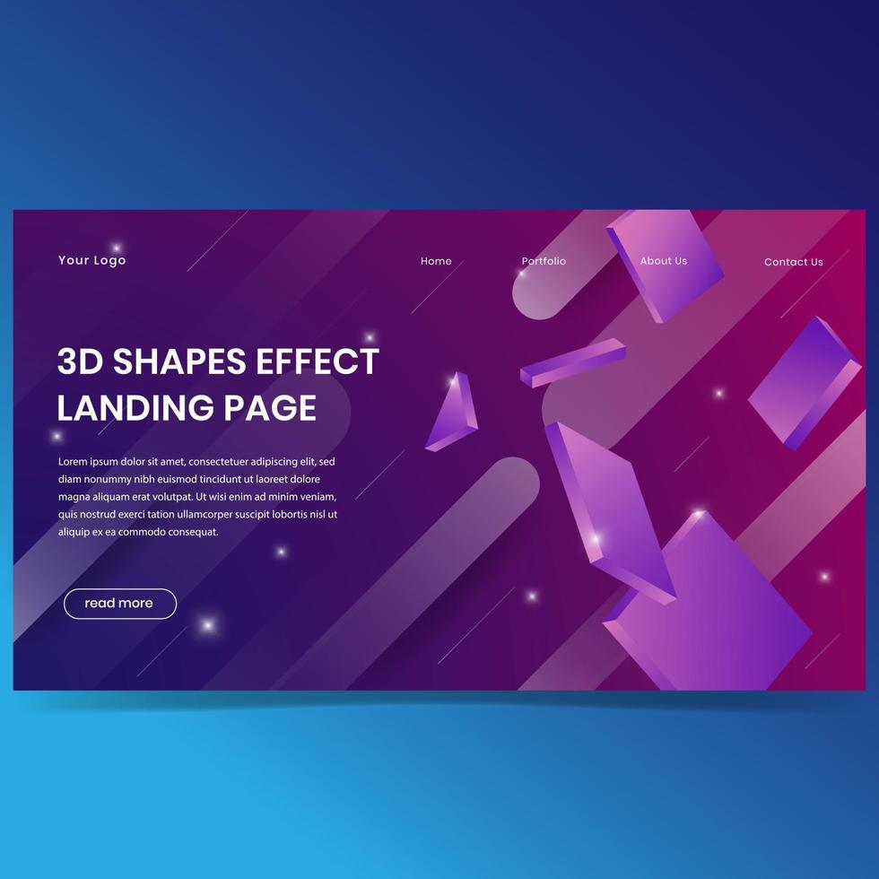3D effect shapes landing page background design vector
