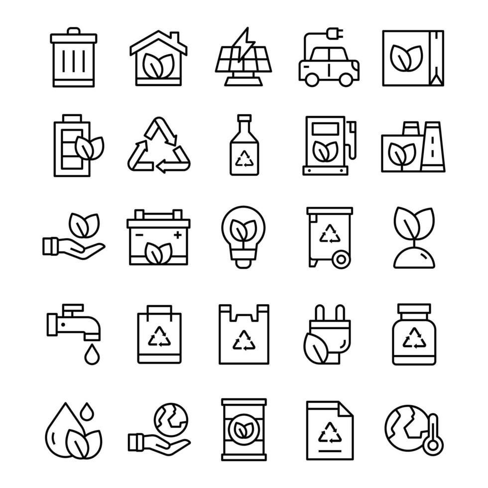 Set of Ecology icons with line art style vector